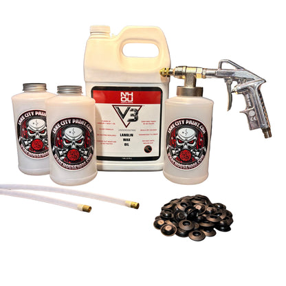 NHOU V3 undercoating kit with spray gun, quart bottles, hose and rust prevention accessories
