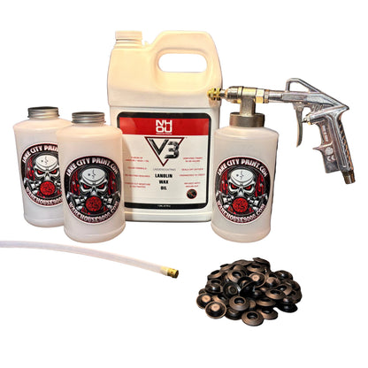 NHOU V3 undercoating kit with spray gun, quart bottles, hose and rust prevention accessories
