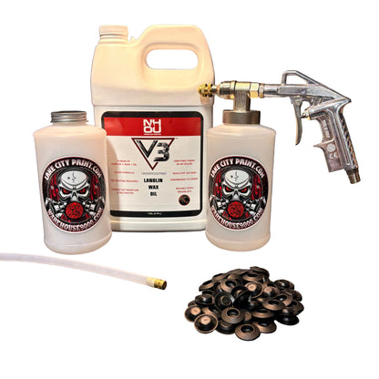 NHOU V3 undercoating kit with spray gun, quart bottles, hose and rust prevention accessories
