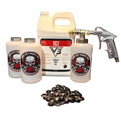 NHOU V3 undercoating kit with spray gun, quart bottles, hose and rust prevention accessories
