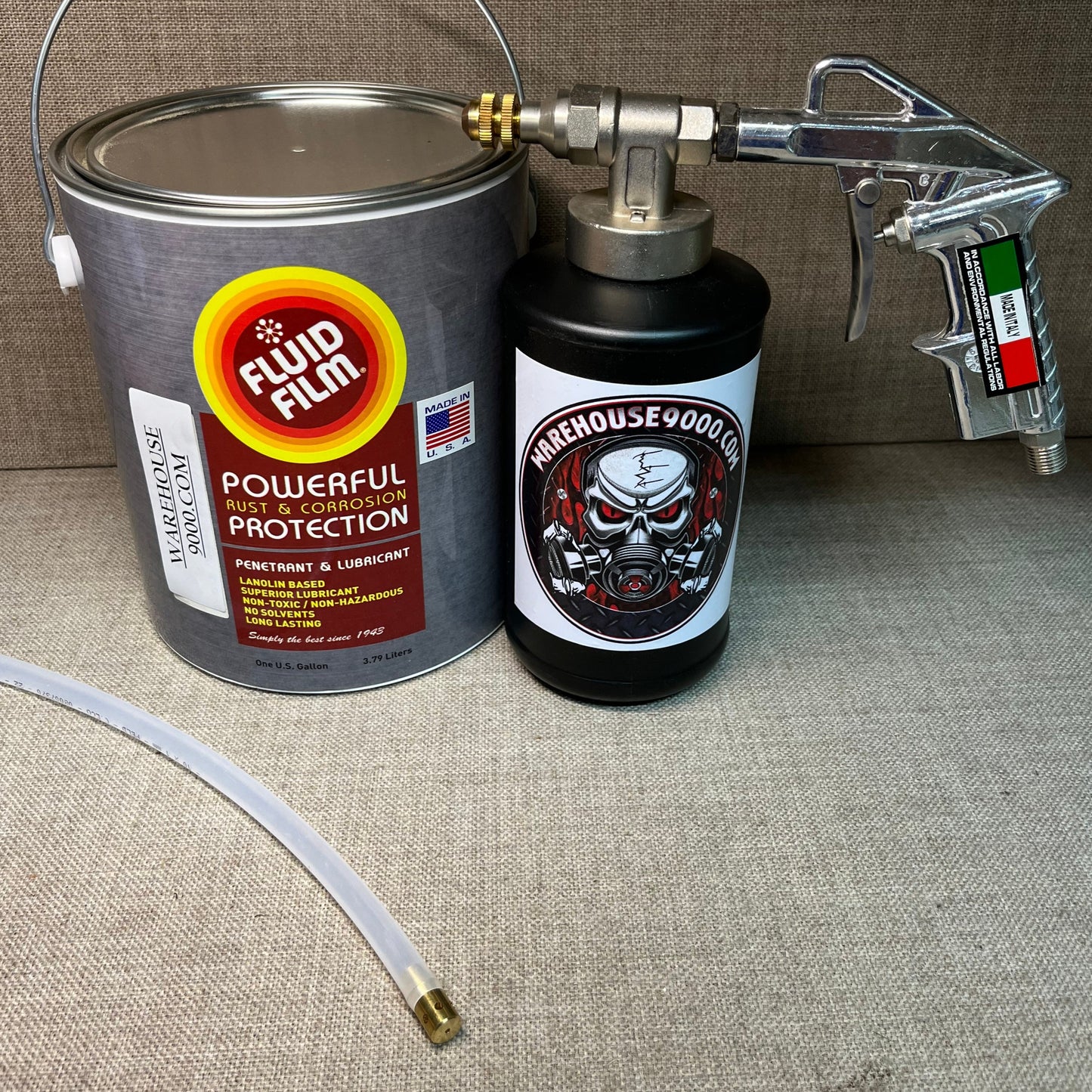 Gallon Fluid Film Amber, Pro Undercoating Spray Gun, 360* Spray Wand, 1 Quart Bottle, and 50 Rust Plugs