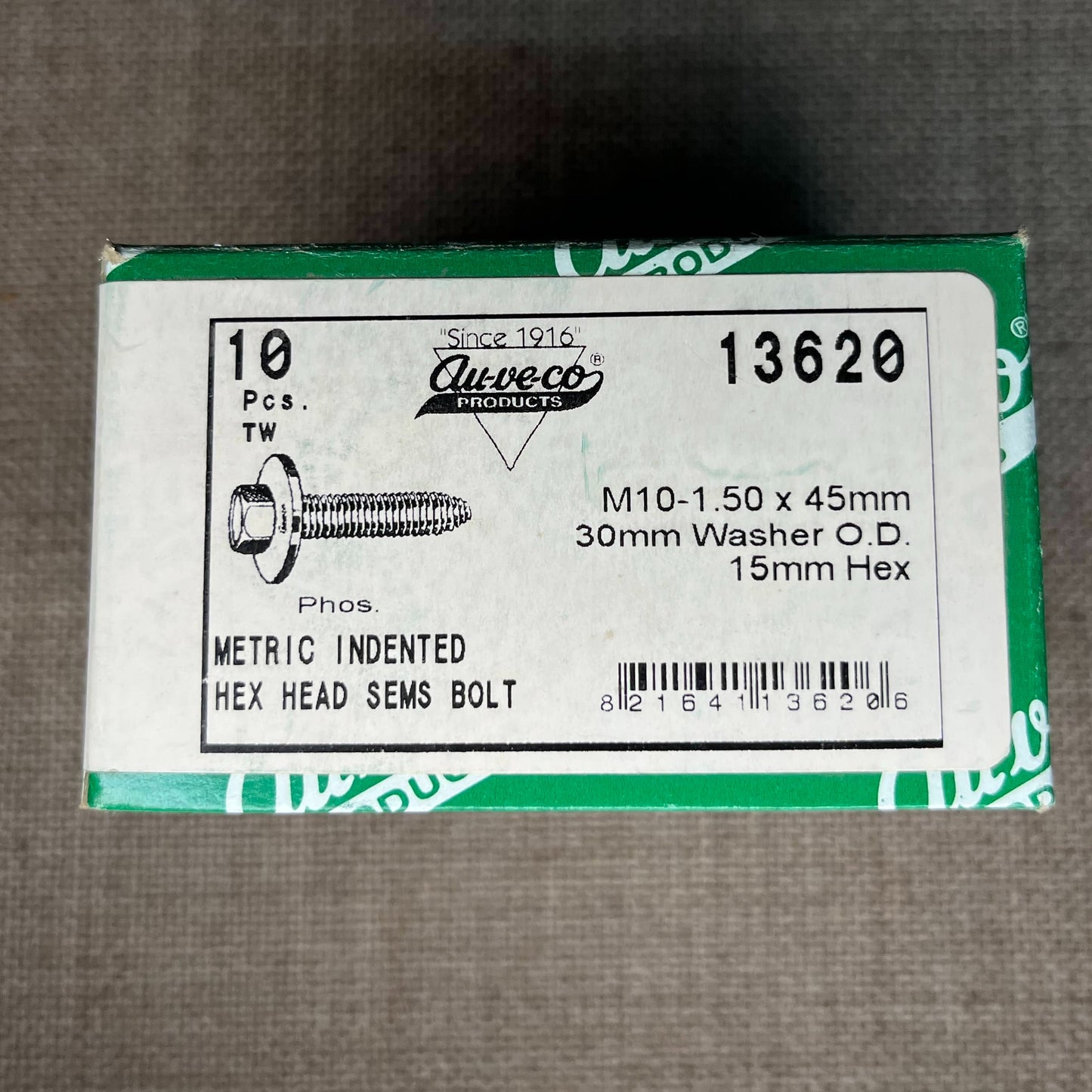 10 Metric Indented Hex Head Sems Bolt Auveco 13620 Universal & General Purpose