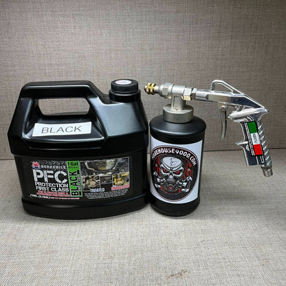 1 Gallon PFC Black, Pro Undercoating Spray Gun, and 1 Quart Bottle