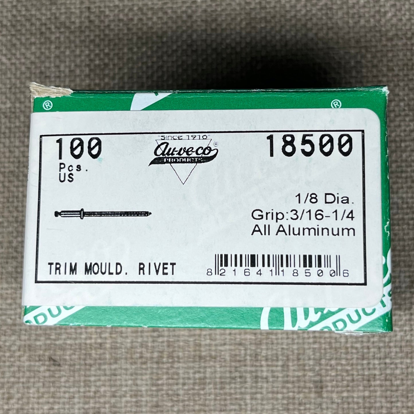 100  Auveco 18500 Trim Moulding Rivets  1/8 Dia. Grip 3/16-1/4 Universal Type