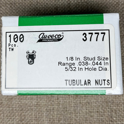 100 Auveco 3777 Tubular Nut 1/8" Stud, 0.038" to 0.044" Panel Range, Barrel Clip