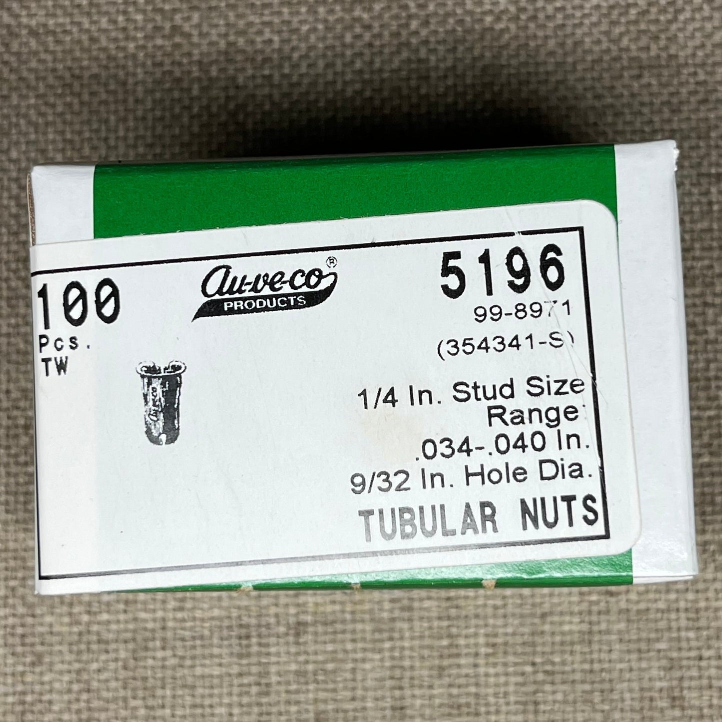 100 Auveco 5196 Tubular Nut for 1/4" Stud, for Forrd 354341-S Barrel Clips