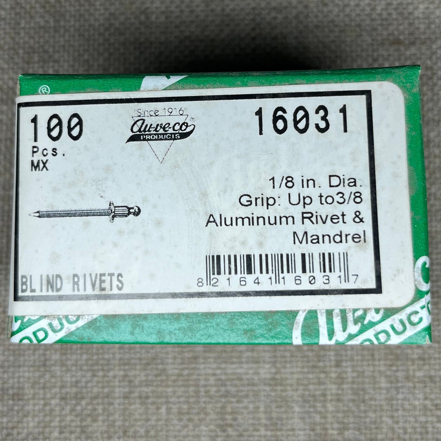 100 Blind Rivets Auveco 16031 Used For General Purpose and Any Automobile