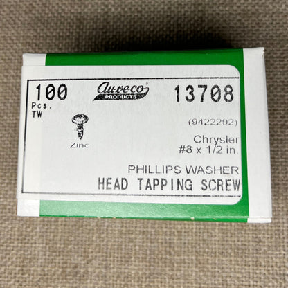 100 CT Phillips Flat Top Washer HD Tapping Screw #8-18 X 1/2" Auveco 13708