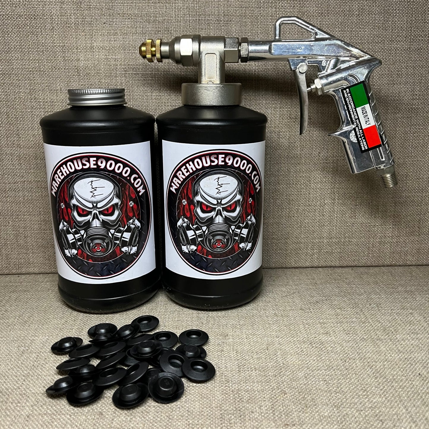 Pro Undercoating Spray Gun, 2 Quart Bottles, and 50 Rust Plugs