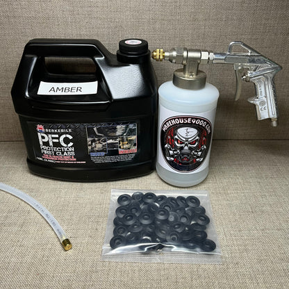 Gallon PFC Amber, Pro Undercoating Spray Gun, 1 Quart Bottle, 360* Spray Wand, and 50 Plugs