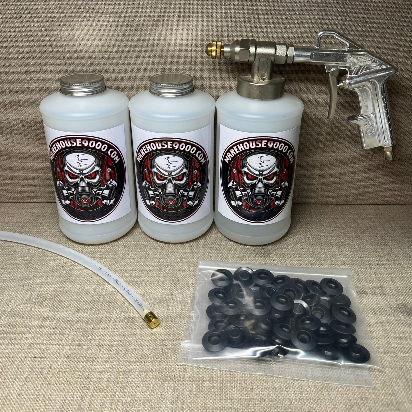 Pro Undercoating Spray Gun, 360* Spray Wand, 3 Quart Bottles, and 50 Rust Plugs