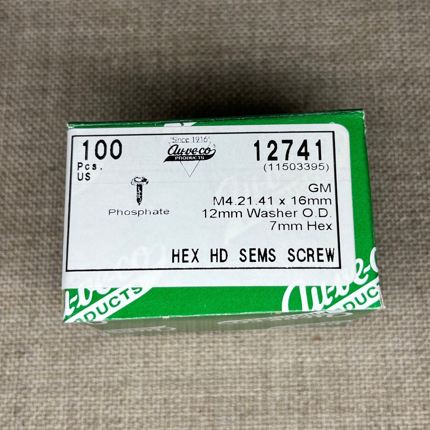 100 Hex Head Sems Screws Auveco 12741 GM :11503395 General Purpose / Universal