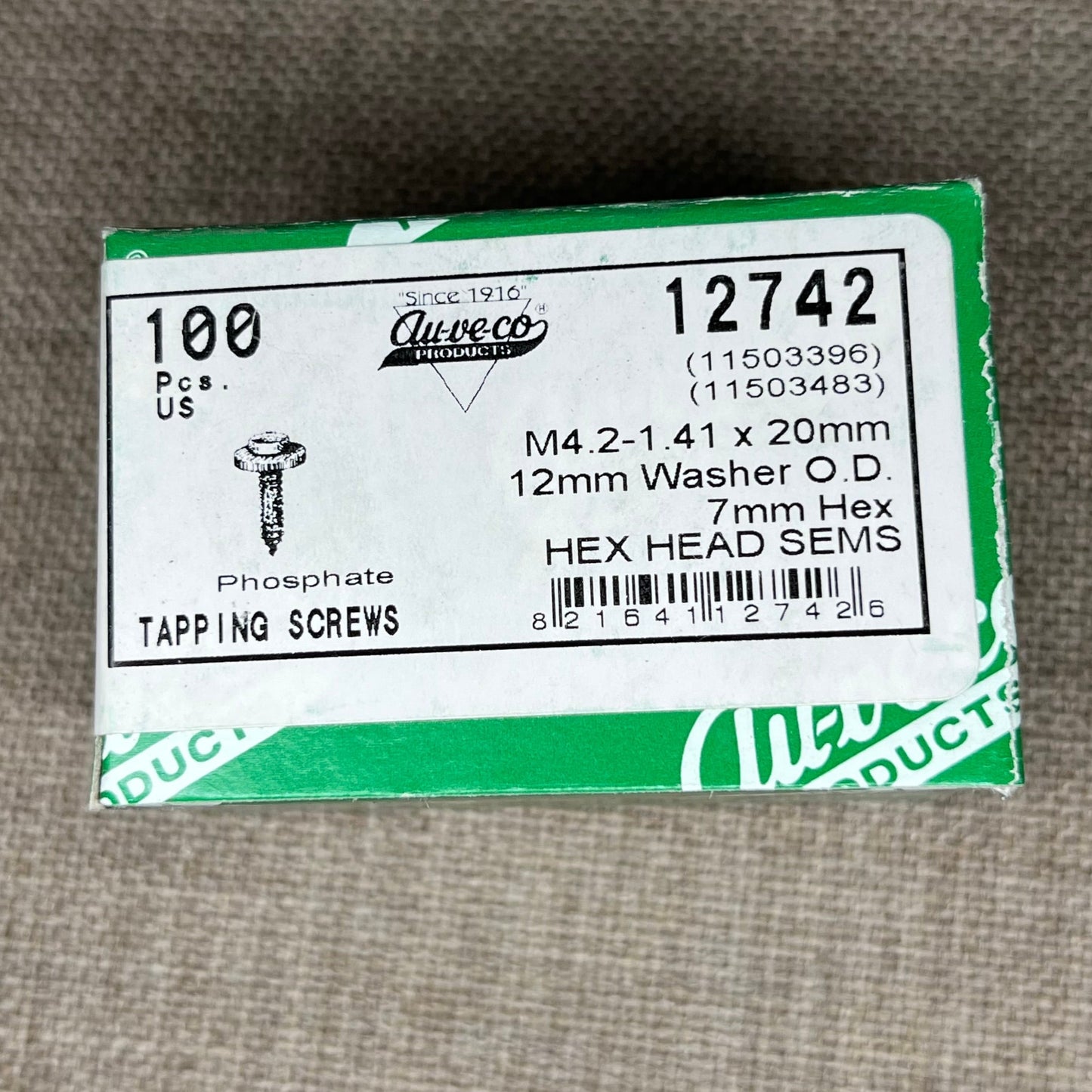 100 Hex Head Sems Tapping Screws Auveco 12742 GM:11503396;11503483 General use