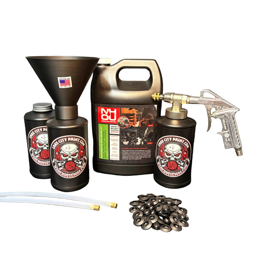 NHOU Back-N-Black Pro Undercoating Gun & Threaded Funnel - 2 Wand Kit (3 B Quart Bottles)