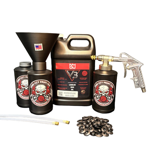 NHOU V3 Black Pro Undercoating Gun & Threaded Funnel - 2 Wand Kit (3 B Quart Bottles)