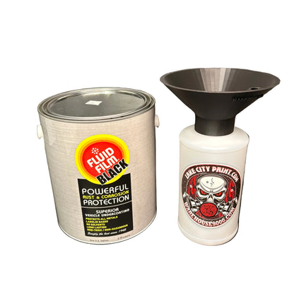 Fluid Film Black Gallon + Threaded Funnel Kit – Quart Bottle Included | No Mess Undercoating Setup