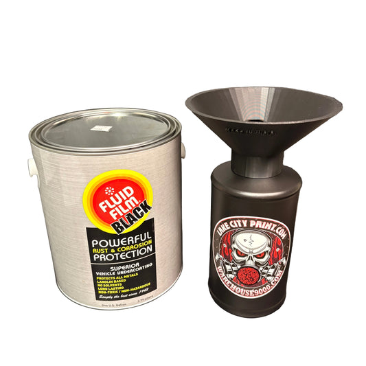 Fluid Film Black Gallon + Threaded Funnel Kit – Quart Bottle Included | No Mess Undercoating Setup