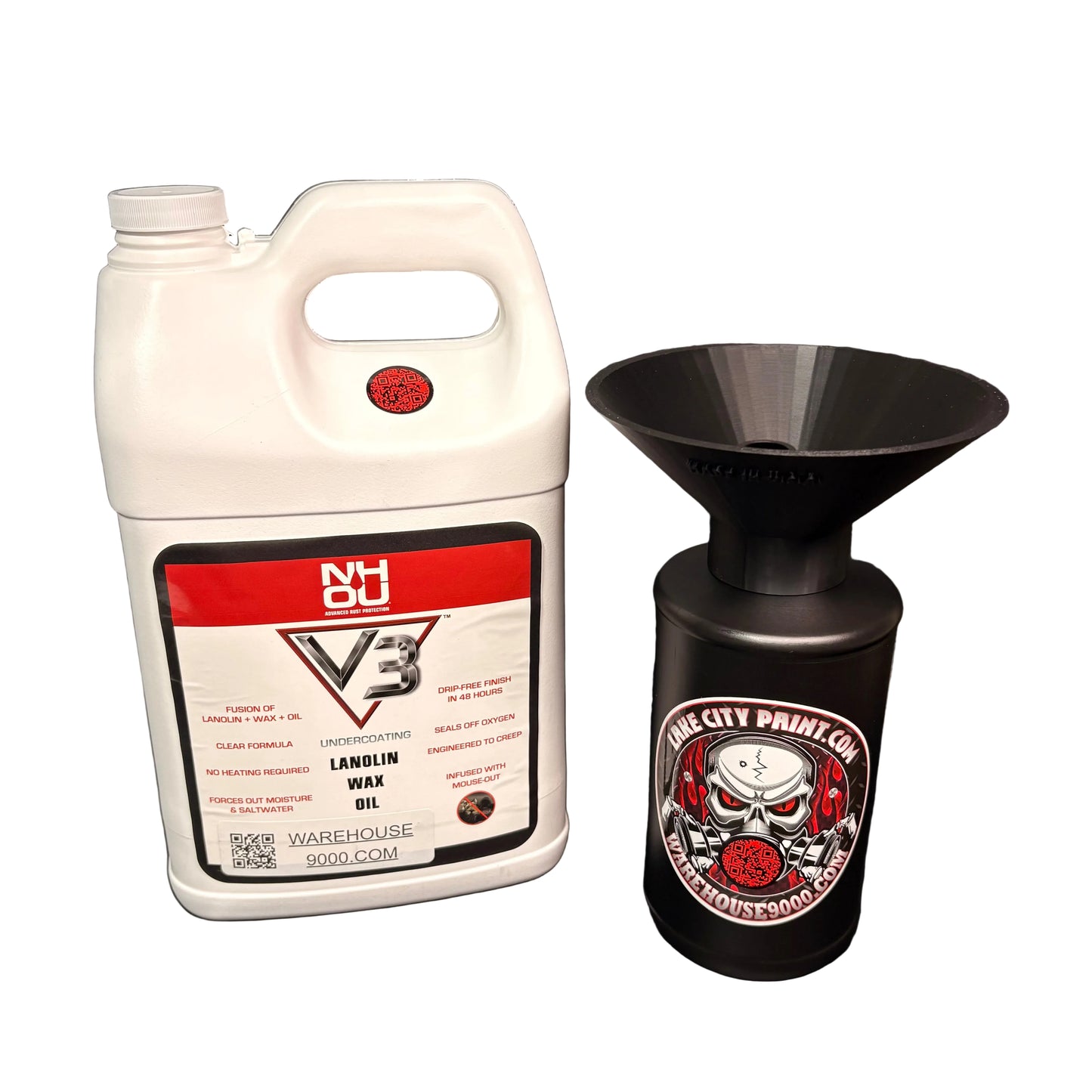 NHOU V3 Clear Semi-Pro Undercoating Gun & Threaded Funnel - Straight Wand Kit (3 B Quart Bottles)