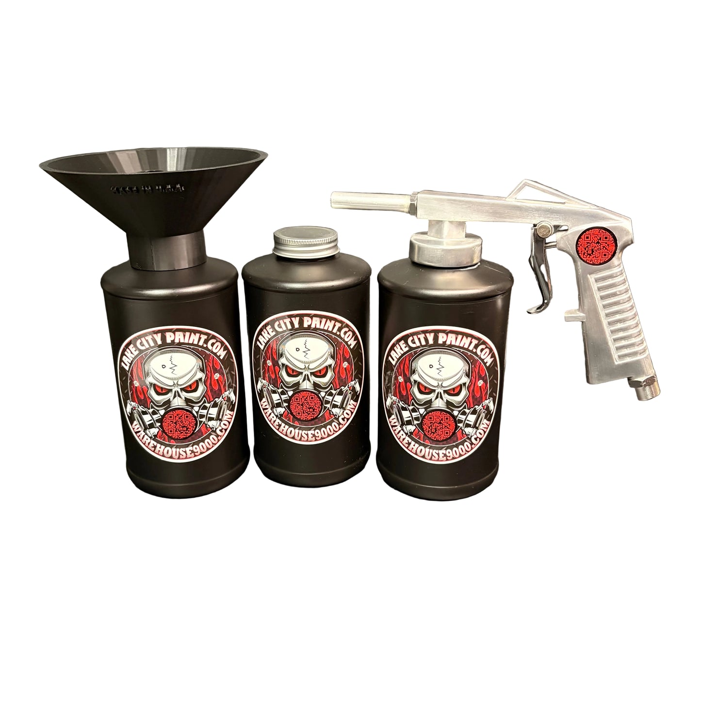 Standard Economy Undercoating Spray Gun & Custom Threaded Funnel Kit (3 B Quart Bottles)