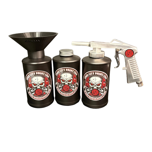 Standard Economy Undercoating Spray Gun & Custom Threaded Funnel Kit (3 B Quart Bottles)