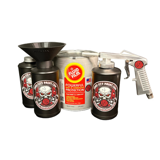 Fluid Film Amber Standard Economy Undercoating Gun & Threaded Funnel Kit (3 B Quart Bottles)