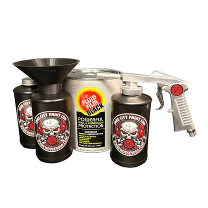 Fluid Film Black Standard Economy Undercoating Gun & Threaded Funnel Kit (3 B Quart Bottles)