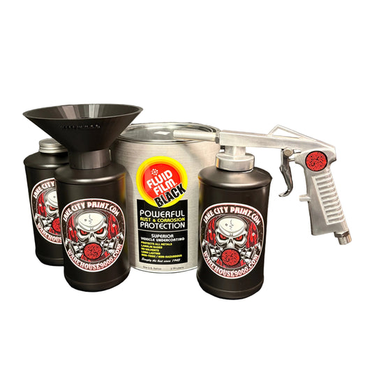 Fluid Film Black Standard Economy Undercoating Gun & Threaded Funnel Kit (3 B Quart Bottles)