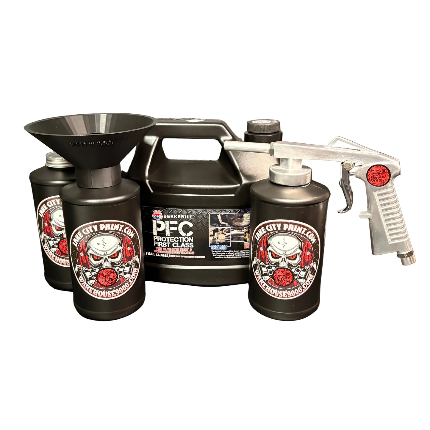 Berkebile PFC Amber Standard Economy Undercoating Gun & Threaded Funnel Kit (3 B Quart Bottles)