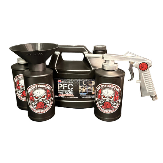 Berkebile PFC Amber Standard Economy Undercoating Gun & Threaded Funnel Kit (3 B Quart Bottles)