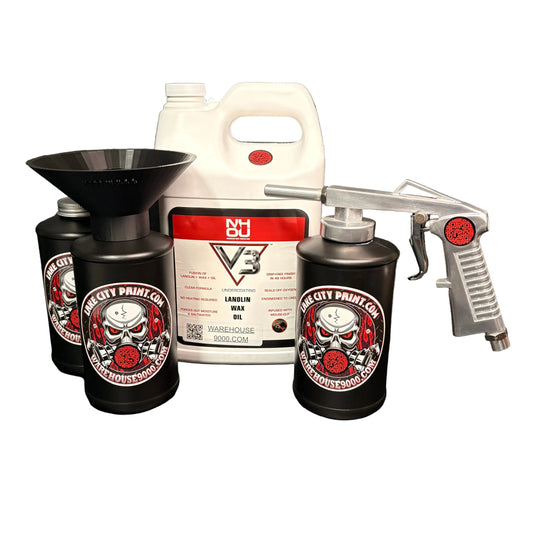 NHOU V3 Clear Standard Economy Undercoating Gun & Threaded Funnel Kit (3 B Quart Bottles)