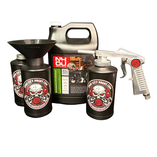 NHOU Back-N-Black Standard Economy Undercoating Gun & Threaded Funnel Kit (3 B Quart Bottles)