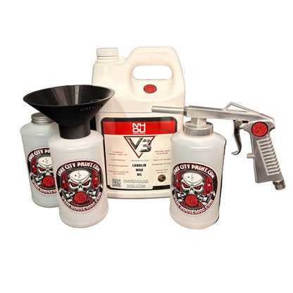 NHOU V3 Clear Standard Economy Undercoating Gun & Threaded Funnel Kit (3 W Quart Bottles)
