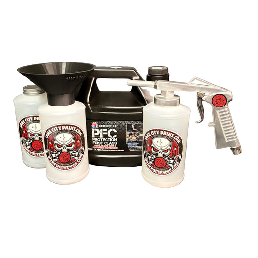 Berkebile PFC Amber Standard Economy Undercoating Gun & Threaded Funnel Kit (3 W Quart Bottles)