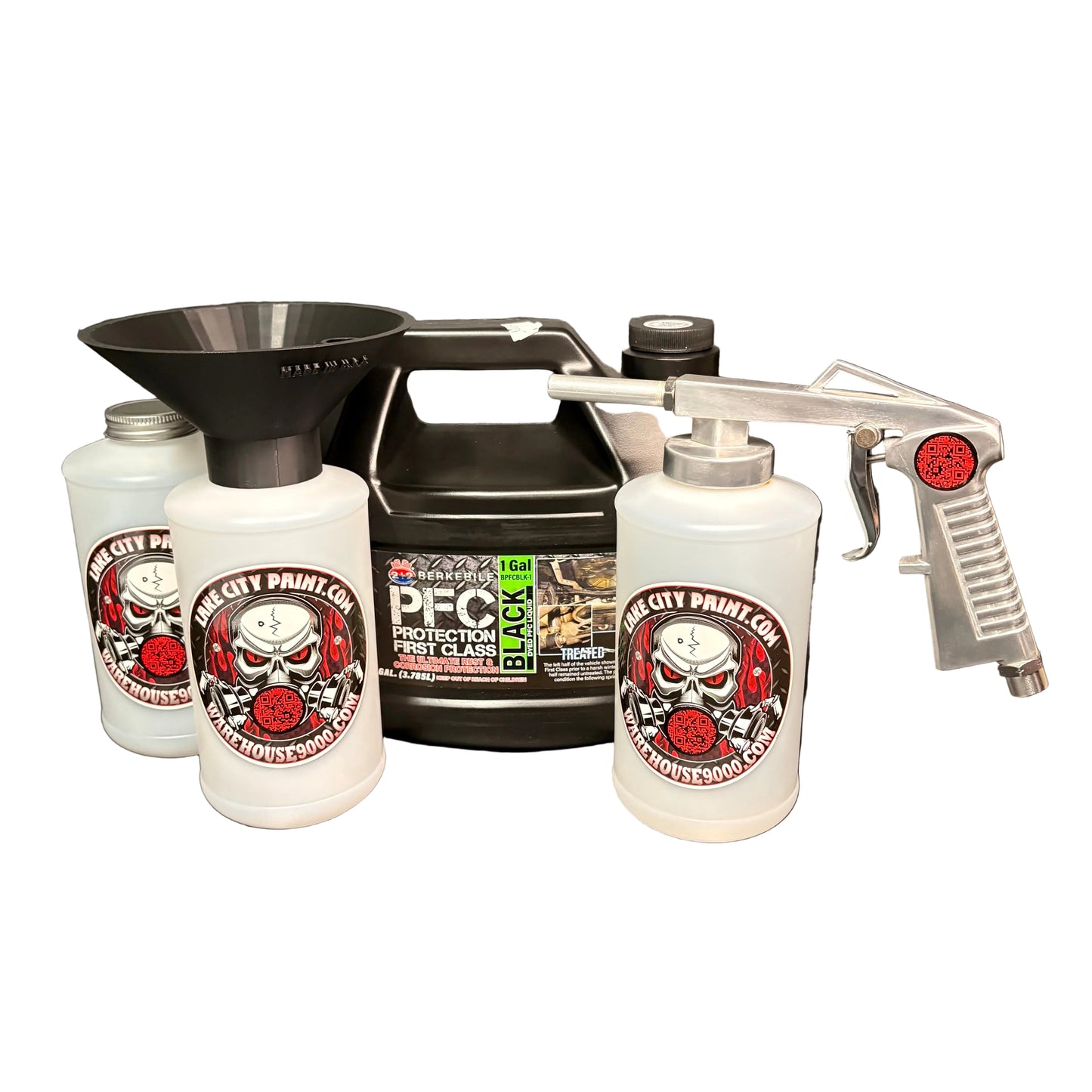 Berkebile PFC Black Standard Economy Undercoating Gun & Threaded Funnel Kit (3 W Quart Bottles)