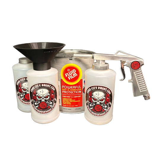 Fluid Film Amber Standard Economy Undercoating Gun & Threaded Funnel Kit (3 W Quart Bottles)