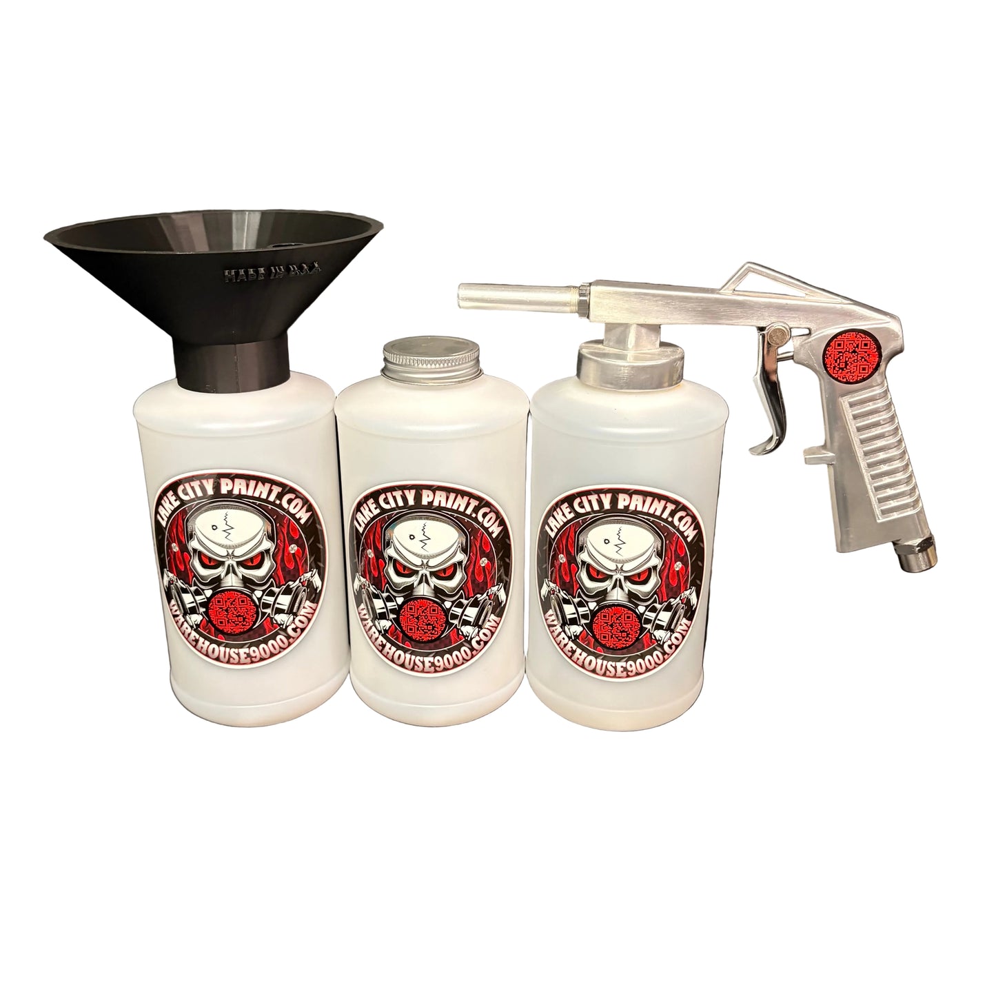 Standard Economy Undercoating Spray Gun & Custom Threaded Funnel Kit (3 W Quart Bottles)
