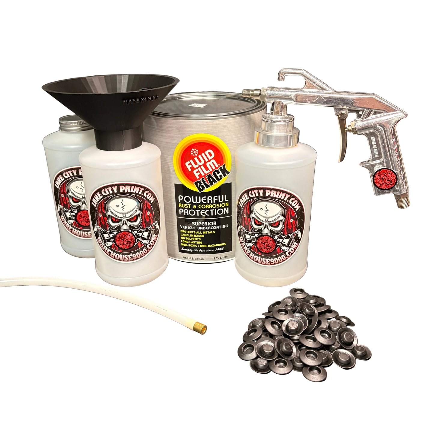 Fluid Film Black Semi-Pro Undercoating Gun & Threaded Funnel - Straight Wand Kit (3 W Quart Bottles)
