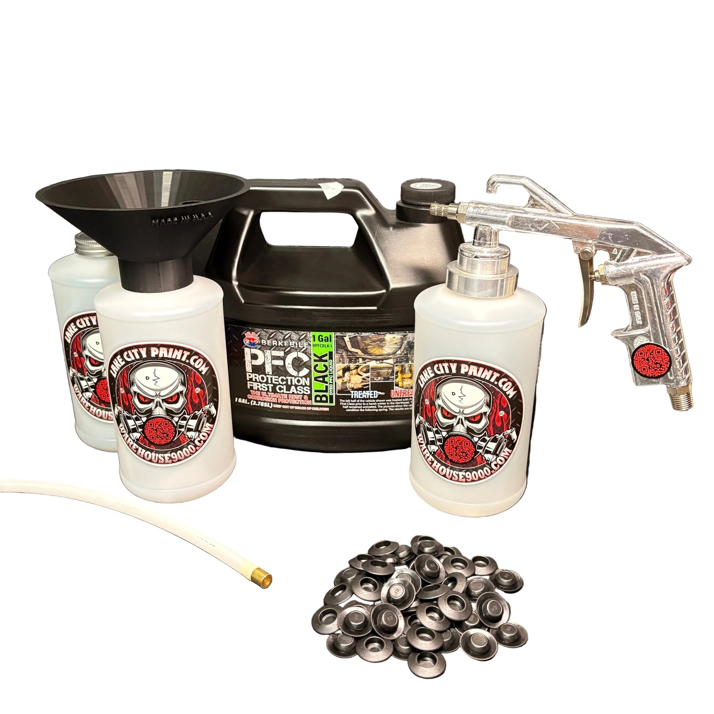 Berkebile PFC Black Semi-Pro Undercoating Gun & Threaded Funnel - Straight Wand Kit (3 W Quart Bottles)
