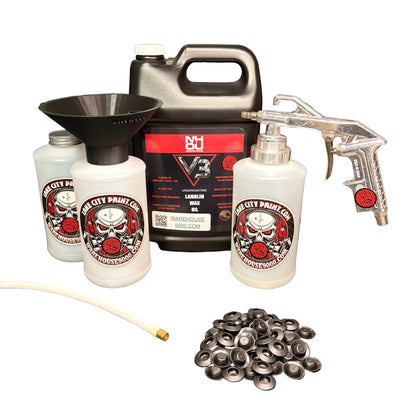 NHOU V3 Black Semi-Pro Undercoating Gun & Threaded Funnel - Straight Wand Kit (3 W Quart Bottles)
