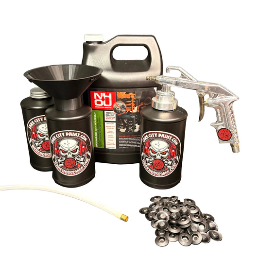 NHOU Back-N-Black Semi-Pro Undercoating Gun & Threaded Funnel - Straight Wand Kit (3 B Quart Bottles)