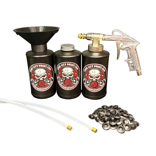 Pro Undercoating Spray Gun & Custom Threaded Funnel - 2 Wand Kit (3 B Quart Bottles)