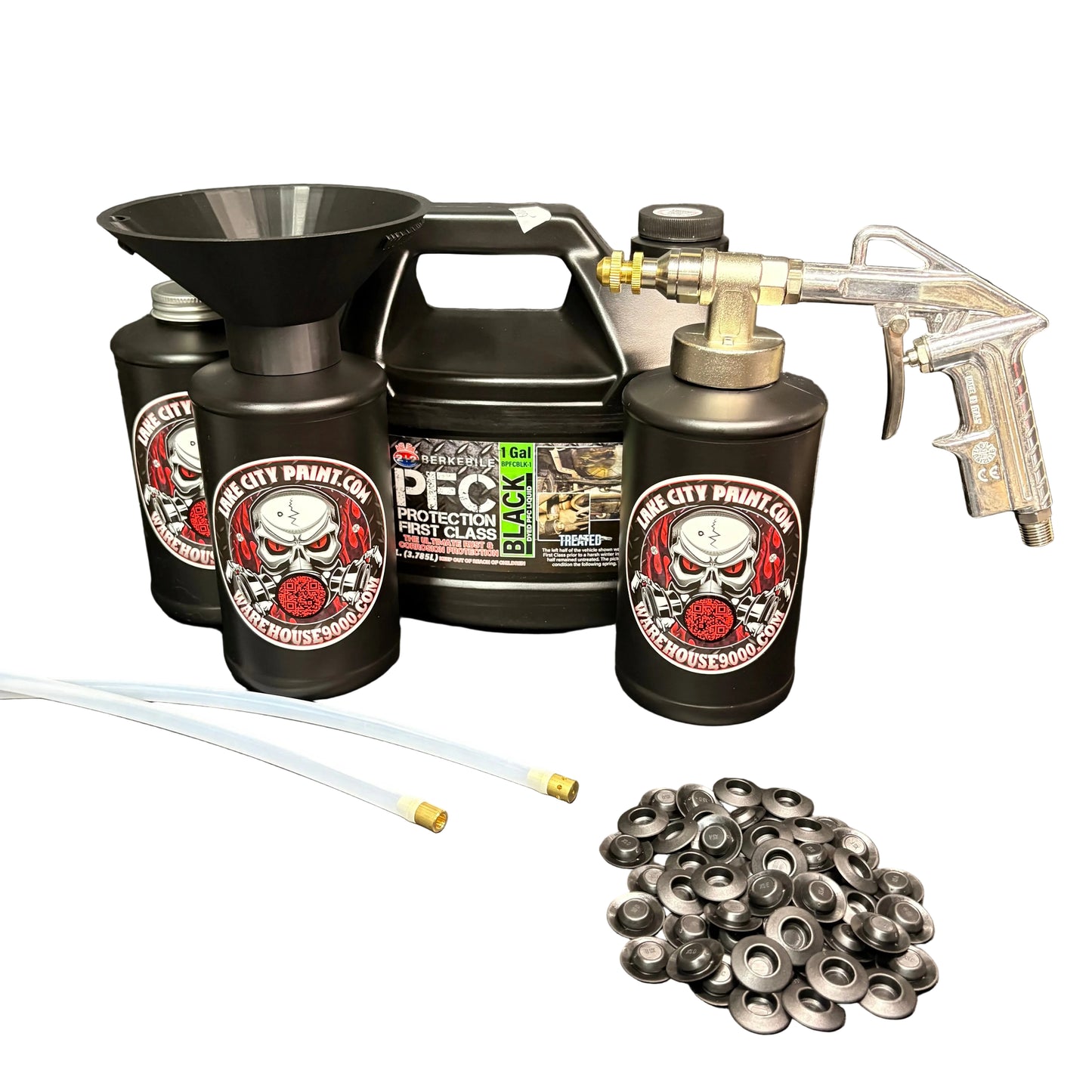 Berkebile PFC Black Pro Undercoating Gun & Threaded Funnel - 2 Wand Kit (3 B Quart Bottles)