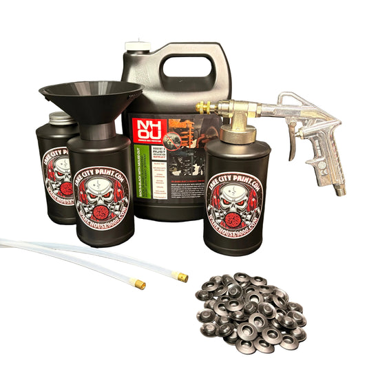 NHOU Back-N-Black Pro Undercoating Gun & Threaded Funnel - 2 Wand Kit (3 B Quart Bottles)