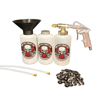 Pro Undercoating Spray Gun & Custom Threaded Funnel - 2 Wand Kit (3 W Quart Bottles)
