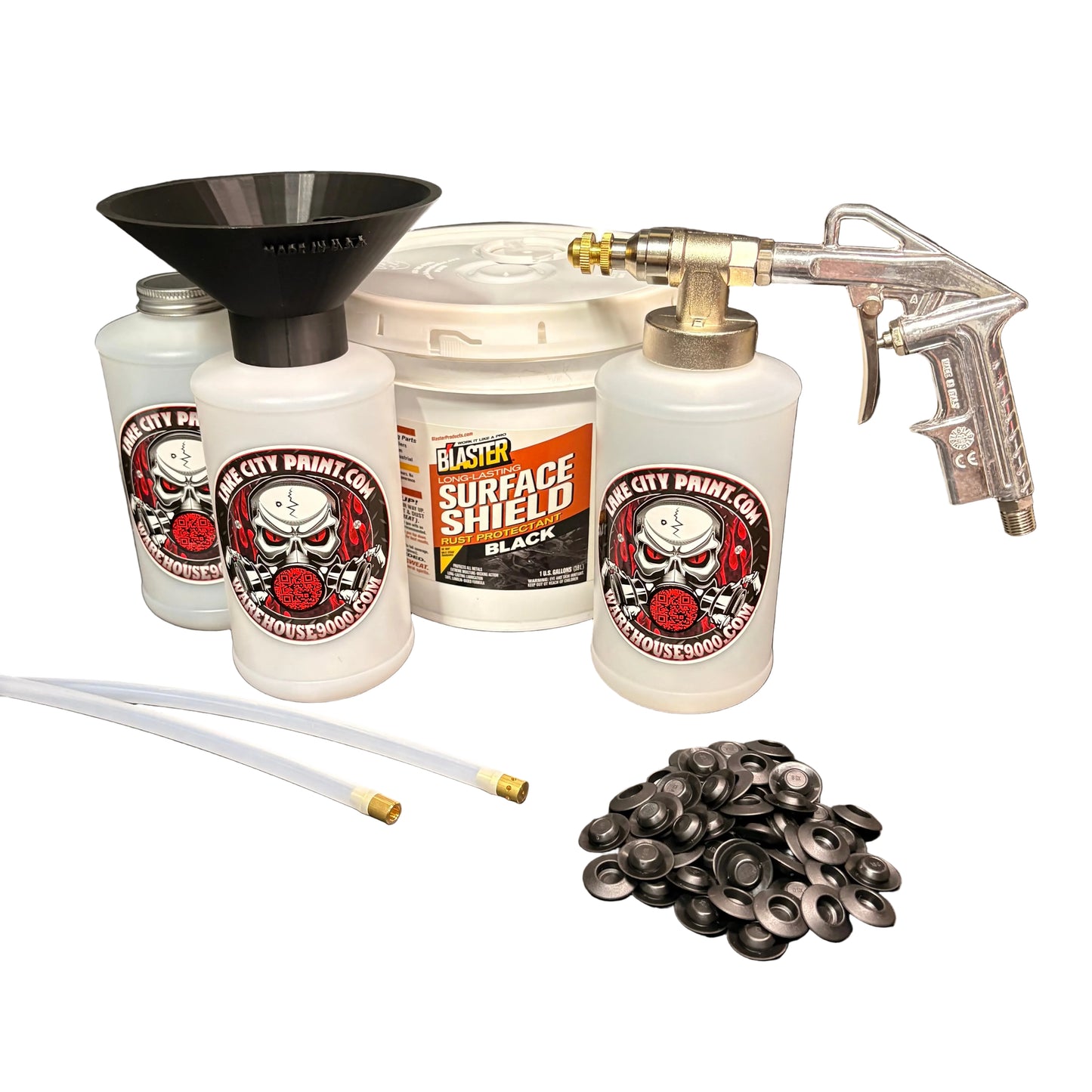 PB Blaster Surface Shield Black Pro Undercoating Gun & Threaded Funnel - 2 Wand Kit (3 W Quart Bottles)