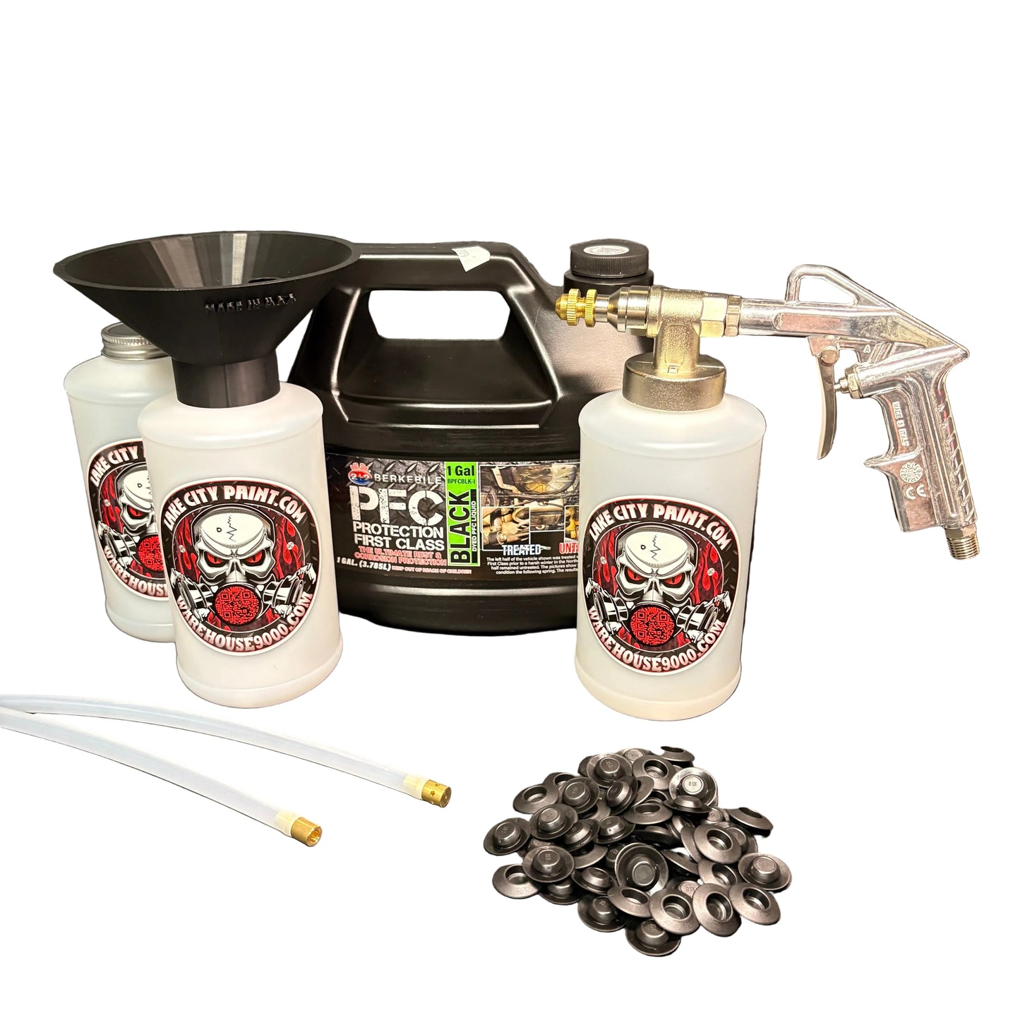 Berkebile PFC Black Pro Undercoating Gun & Threaded Funnel - 2 Wand Kit (3 W Quart Bottles)