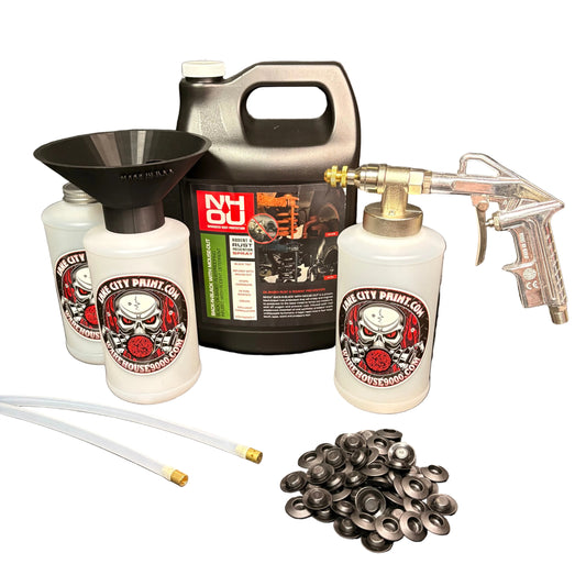 NHOU Back-N-Black Pro Undercoating Gun & Threaded Funnel - 2 Wand Kit (3 W Quart Bottles)