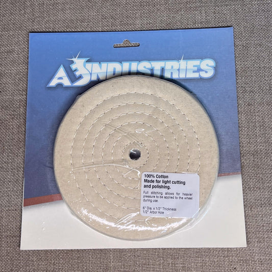 AES Industries 100% Cotton 6" Buffing Wheel - 1/2" Arbor Hole AES-K-156