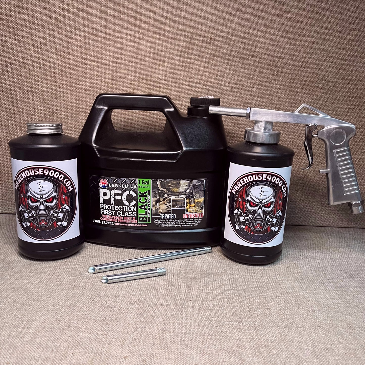 Gallon PFC Black, Standard Undercoating Gun, and 2 Black Quart Bottles