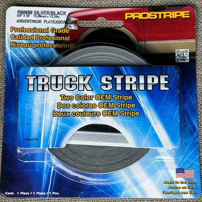 Prostripe Auto R60698 Truck Stripe Vinyl Silver/Black OEM Pinstripe 5/8" x 50'